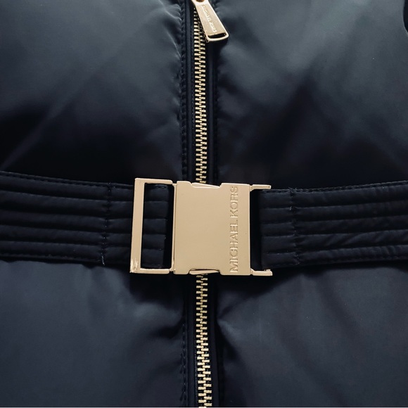 Michael Kors Down Fill Water Wind Resistant Belted Zip Up Navy Puffer Coat Sz S - Picture 5 of 13